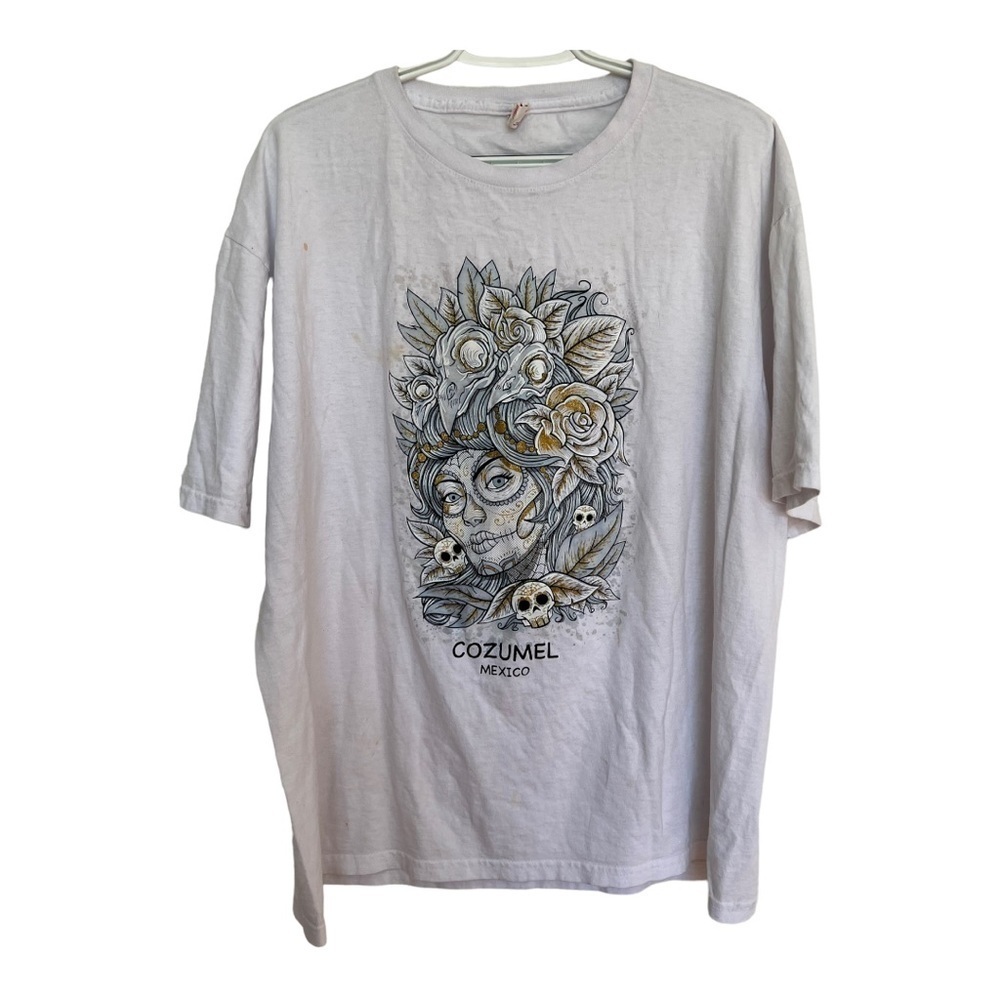 EURO COMFORT Cozumel‎  Mexico White Graphic Tee S/S T-SHIRT XL Skull Halloween